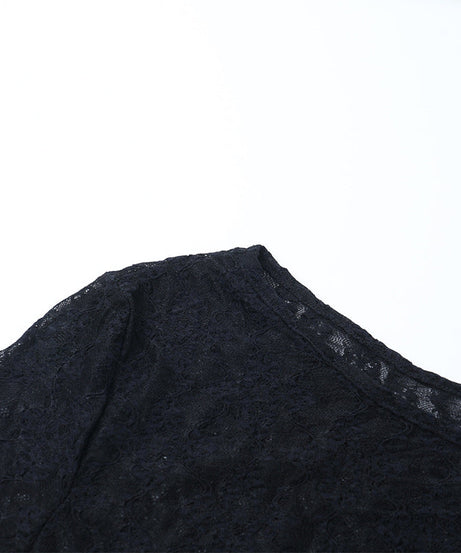 Glamorous Black Lace Long-Sleeve Maxi Dress with Chic Tie-Waist - Your Go-To for Fall & Holiday Events