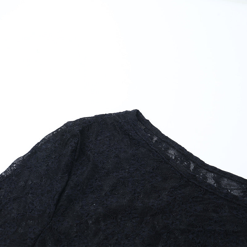 Glamorous Black Lace Long-Sleeve Maxi Dress with Chic Tie-Waist - Your Go-To for Fall & Holiday Events