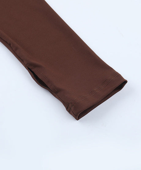 Effortless Autumn Chic: Sculpting Espresso Brown Flared Jumpsuit with Thumbhole Sleeves