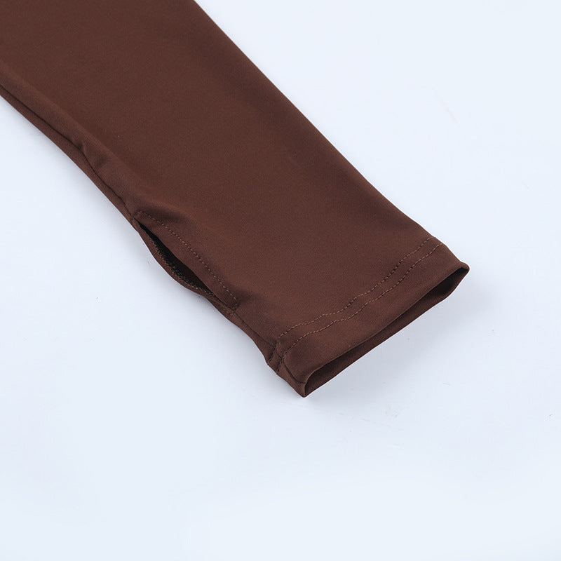 Effortless Autumn Chic: Sculpting Espresso Brown Flared Jumpsuit with Thumbhole Sleeves