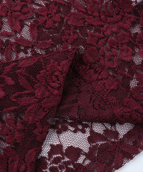 Daring Burgundy Floral Lace Plunge V-Neck Long Sleeve Top - Fall & Holiday Party Ready