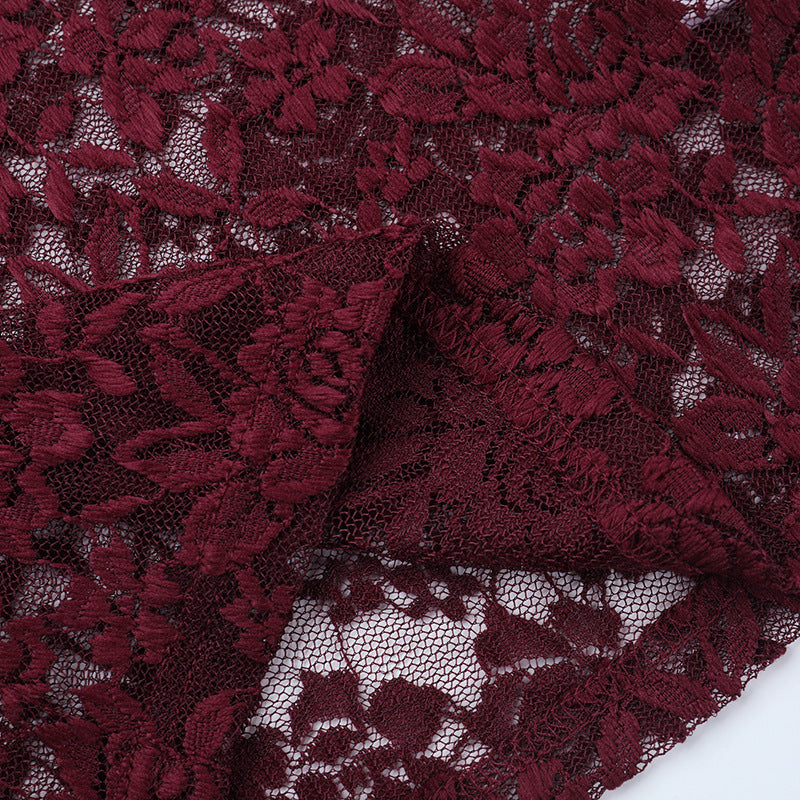 Daring Burgundy Floral Lace Plunge V-Neck Long Sleeve Top - Fall & Holiday Party Ready