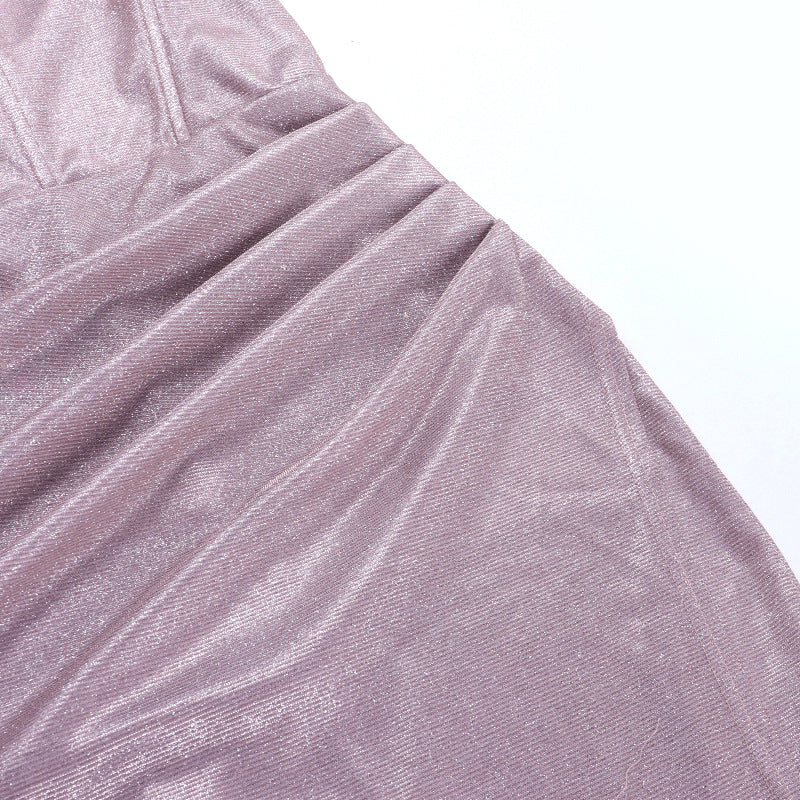 Shimmering Lavender Ruched Slit Maxi Dress - Holiday & NYE Glam