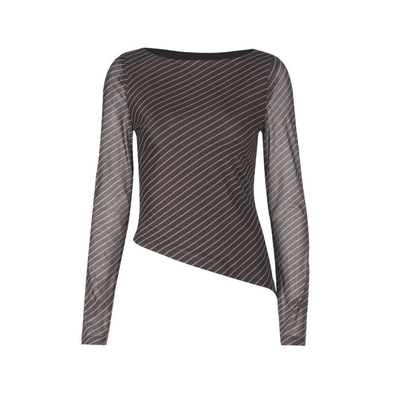 Effortless Chic Asymmetrical Striped Long Sleeve Top - Fall & Winter Layering Essential