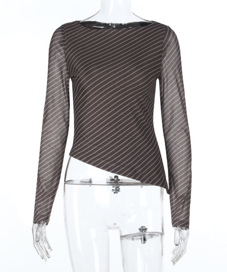 Effortless Chic Asymmetrical Striped Long Sleeve Top - Fall & Winter Layering Essential