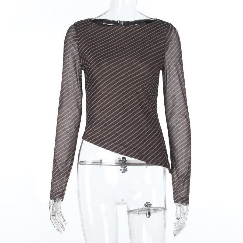 Effortless Chic Asymmetrical Striped Long Sleeve Top - Fall & Winter Layering Essential