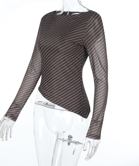 Effortless Chic Asymmetrical Striped Long Sleeve Top - Fall & Winter Layering Essential