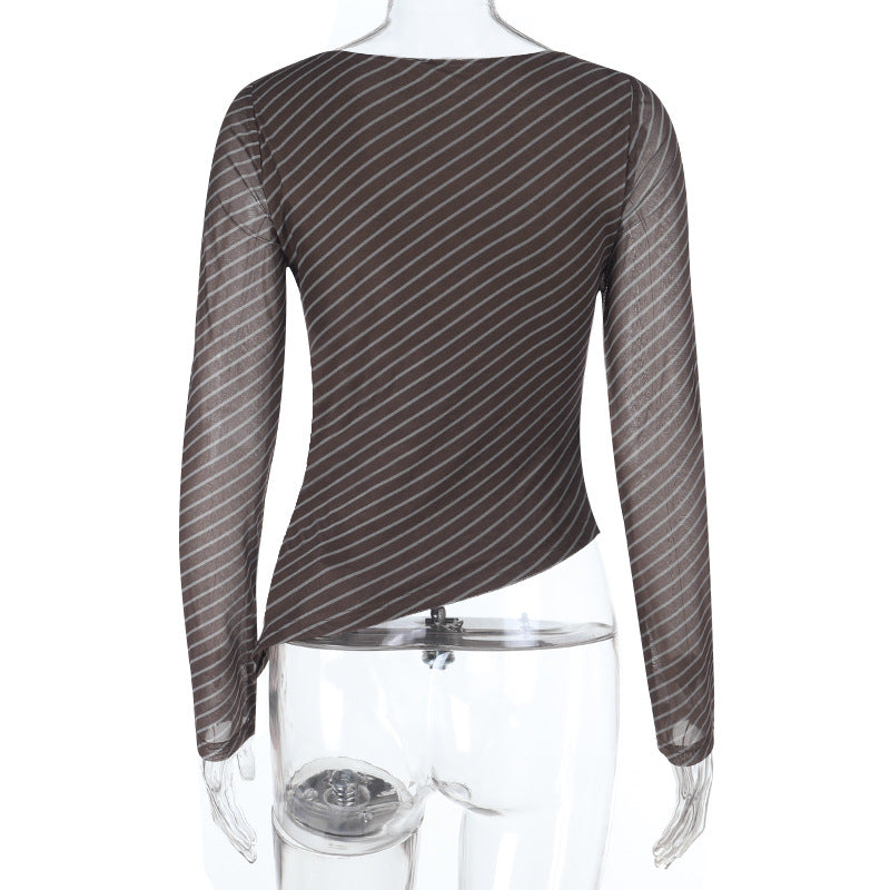 Effortless Chic Asymmetrical Striped Long Sleeve Top - Fall & Winter Layering Essential