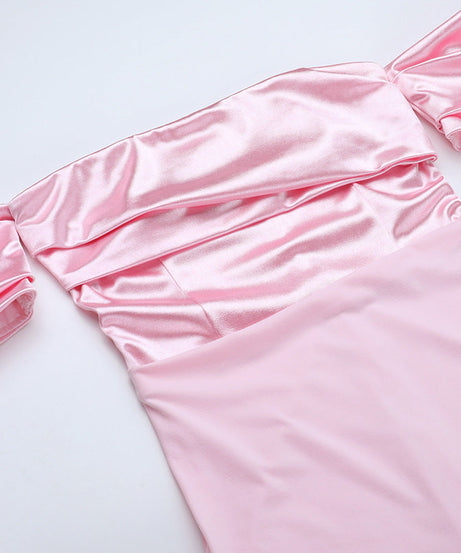 Blush Pink Satin Off-Shoulder Maxi Dress - Elegant Holiday & Gala Gown