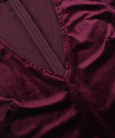 Chic Burgundy Velvet Romper | Long Sleeve Choker Neck Playsuit for Holiday Parties & Nights Out