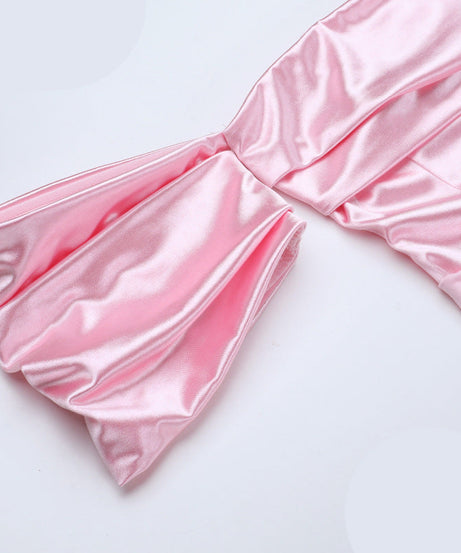 Blush Pink Satin Off-Shoulder Maxi Dress - Elegant Holiday & Gala Gown