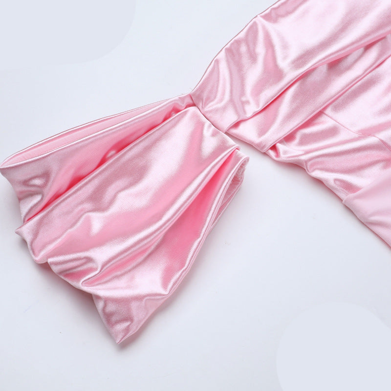 Blush Pink Satin Off-Shoulder Maxi Dress - Elegant Holiday & Gala Gown