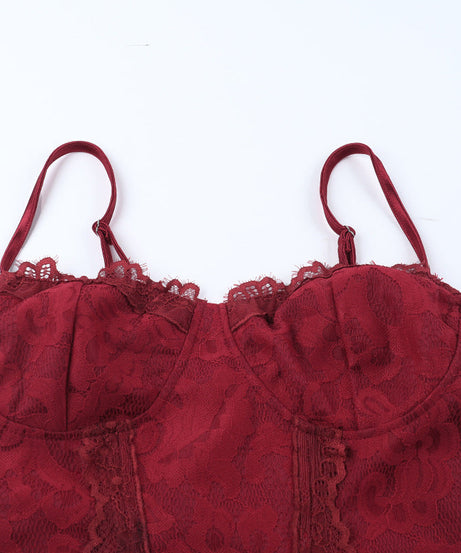 Luxurious Wine Red Satin Maxi Dress with Lace Cami & Chic Cut-Out | Holiday Party & New Year's Eve Glam