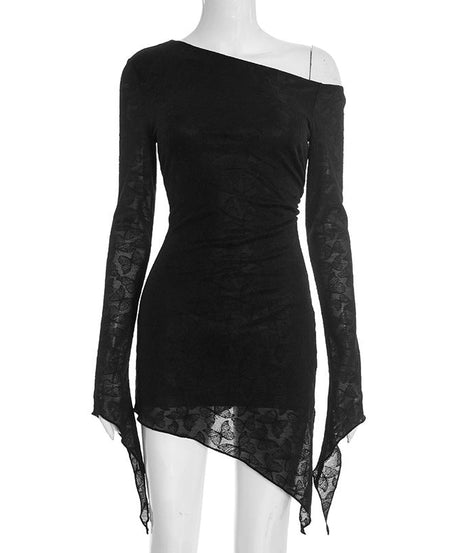 Sultry Black Butterfly One-Shoulder Mini Dress - Your Holiday Party & NYE Statement