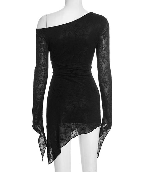 Sultry Black Butterfly One-Shoulder Mini Dress - Your Holiday Party & NYE Statement