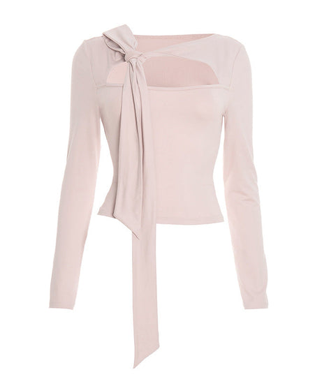 Blush Elegance: The Tie-Front Cutout Long Sleeve Top - Fall & Holiday Style