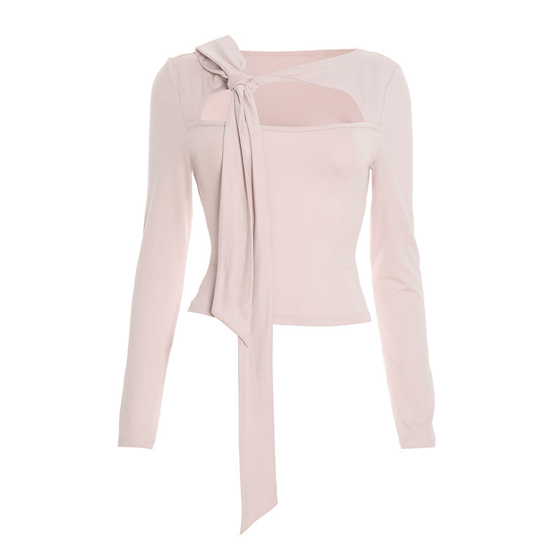 Blush Elegance: The Tie-Front Cutout Long Sleeve Top - Fall & Holiday Style