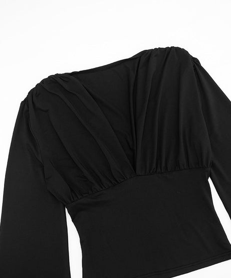 Effortless Elegance: Deep V-Neck Ruched Long Sleeve Top - Fall & Holiday Ready