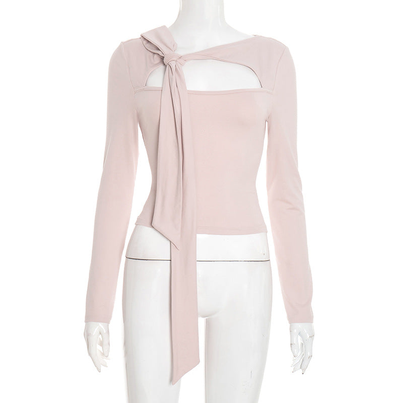 Blush Elegance: The Tie-Front Cutout Long Sleeve Top - Fall & Holiday Style