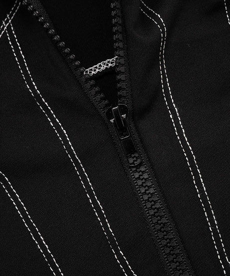 Women's Black Corset-Effect Contrast Stitch Zip Top | Holiday Party & Winter Chic