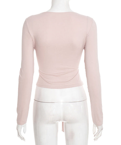 Blush Elegance: The Tie-Front Cutout Long Sleeve Top - Fall & Holiday Style