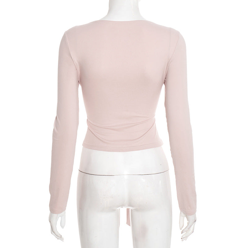 Blush Elegance: The Tie-Front Cutout Long Sleeve Top - Fall & Holiday Style