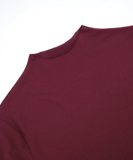 Chic Burgundy Mock Neck Mini Dress with Satin Skirt Detail | Fall & Holiday Party Ready