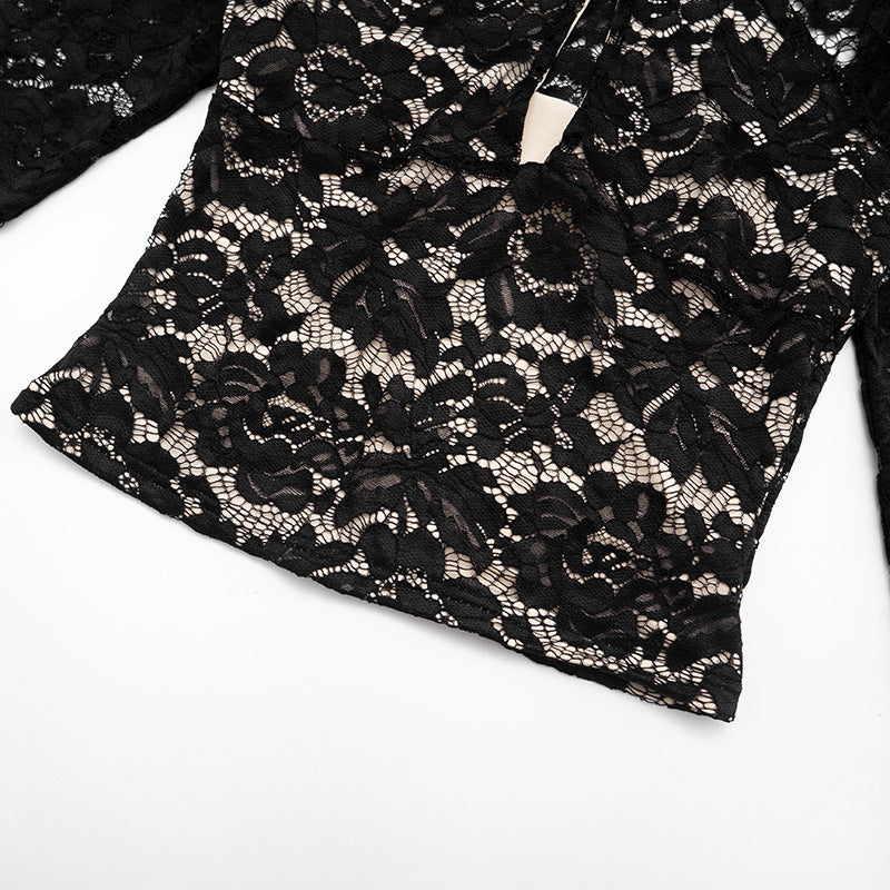 Chic Black Lace Cross-Front Halter Neck Top - Your Ultimate Holiday Party Statement Piece