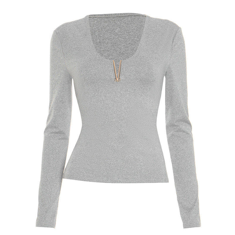Chic V-Neck Long Sleeve Top with Luxe Metallic Accent | Your Cozy Fall & Holiday Season Essential