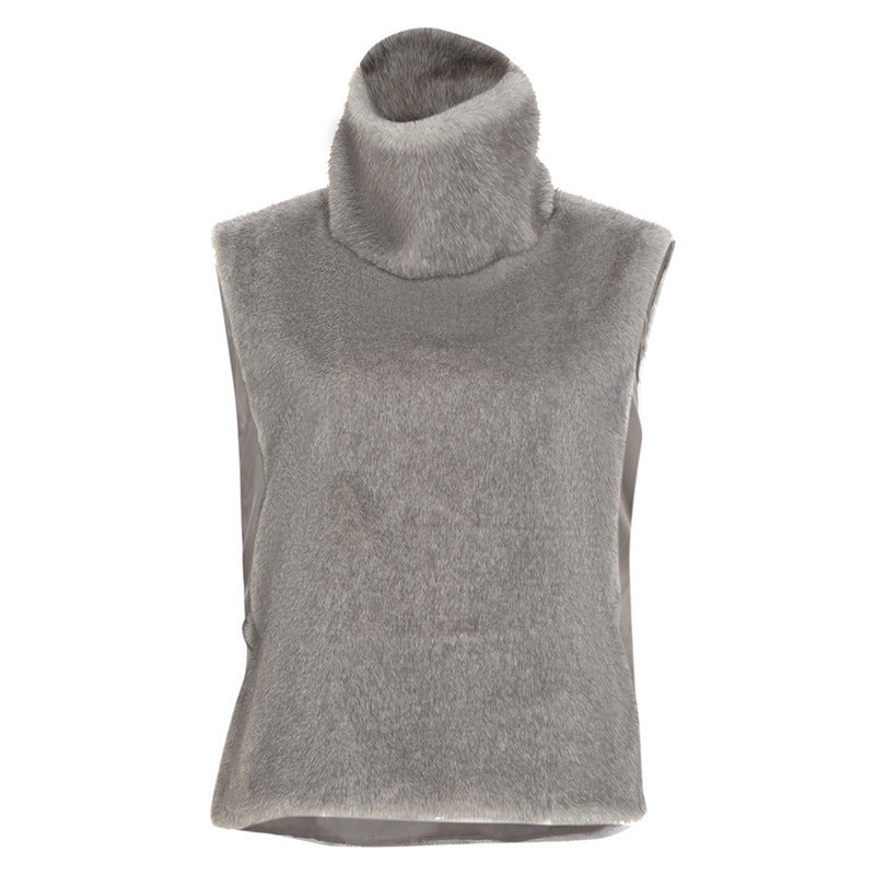 Luxe Faux Fur Turtleneck Top | Cozy Sleeveless Style for Holiday Layering