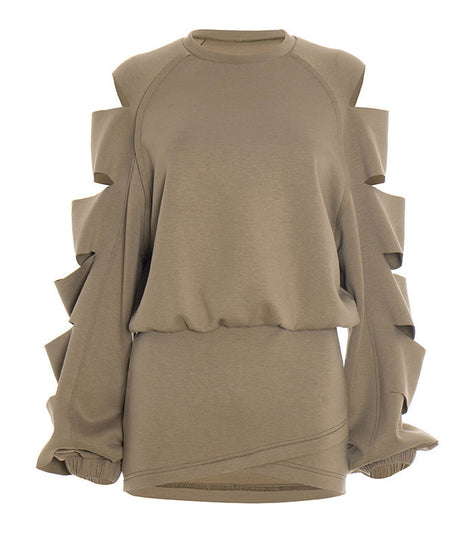 Chic Cut-Out Statement Sleeve Top & Mini Skirt Set - Effortless Fall/Winter Style