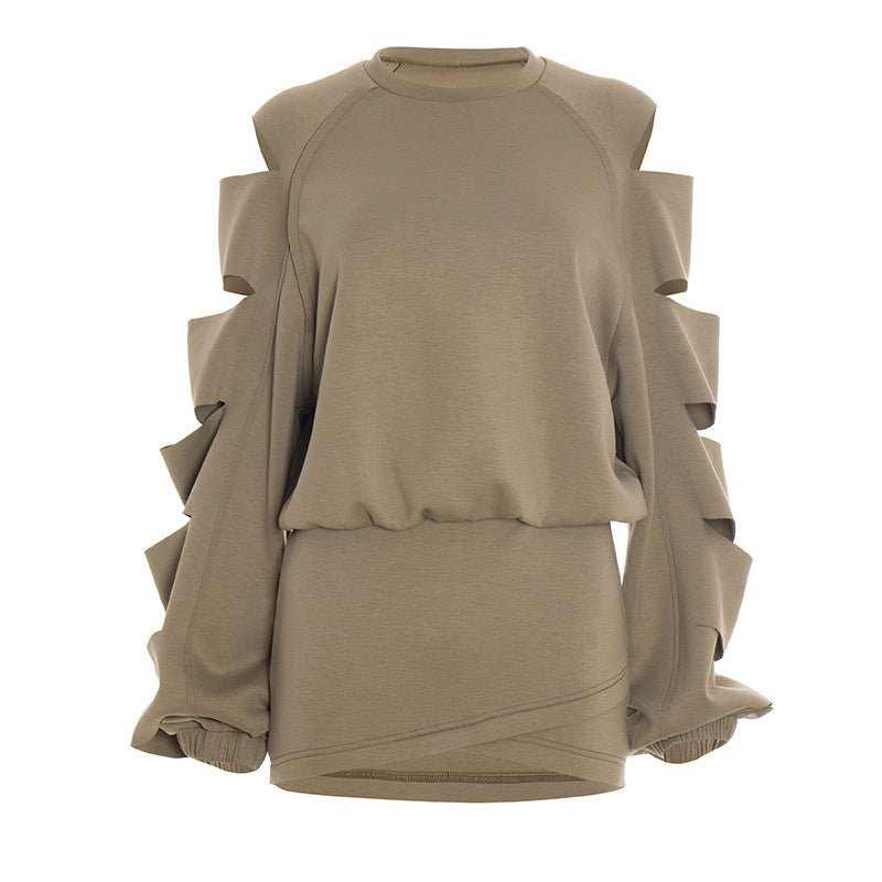 Chic Cut-Out Statement Sleeve Top & Mini Skirt Set - Effortless Fall/Winter Style