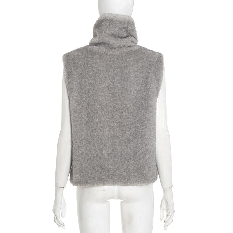 Luxe Faux Fur Turtleneck Top | Cozy Sleeveless Style for Holiday Layering