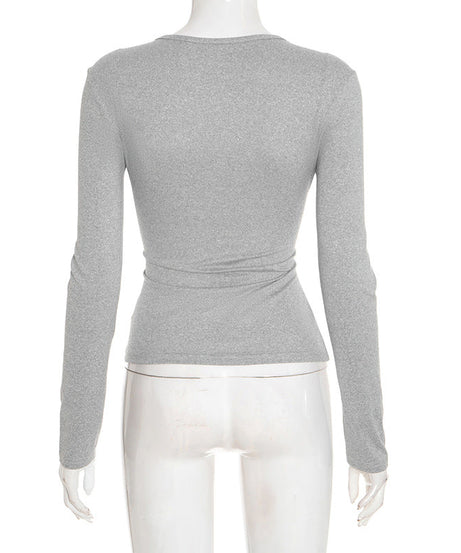 Chic V-Neck Long Sleeve Top with Luxe Metallic Accent | Your Cozy Fall & Holiday Season Essential