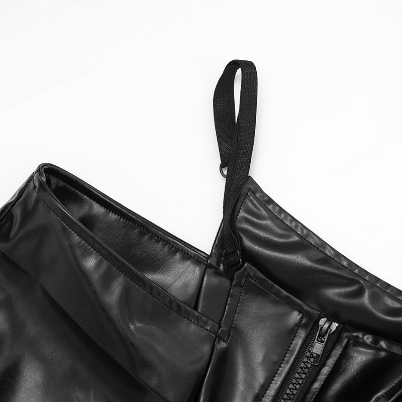 Slay the Season: Women's Faux Leather Chaps-Style Wide Leg Pants - Edgy Cutout Waist & Zip Front for Holiday Parties & NYE