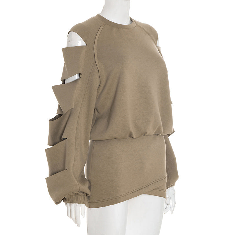 Chic Cut-Out Statement Sleeve Top & Mini Skirt Set - Effortless Fall/Winter Style