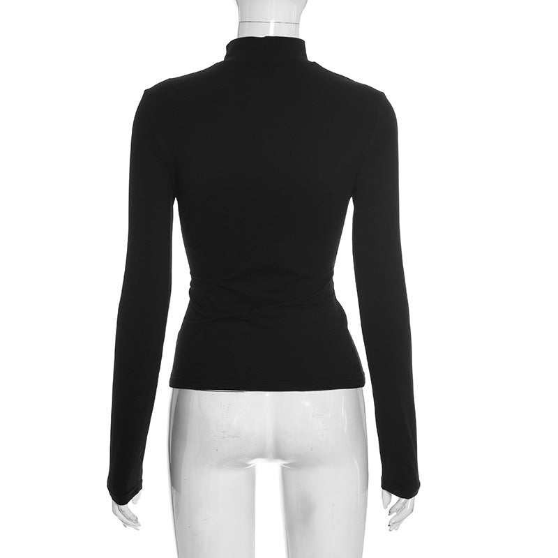 Sleek Black Mock Neck Cutout Long Sleeve Top | Fall & Holiday Chic