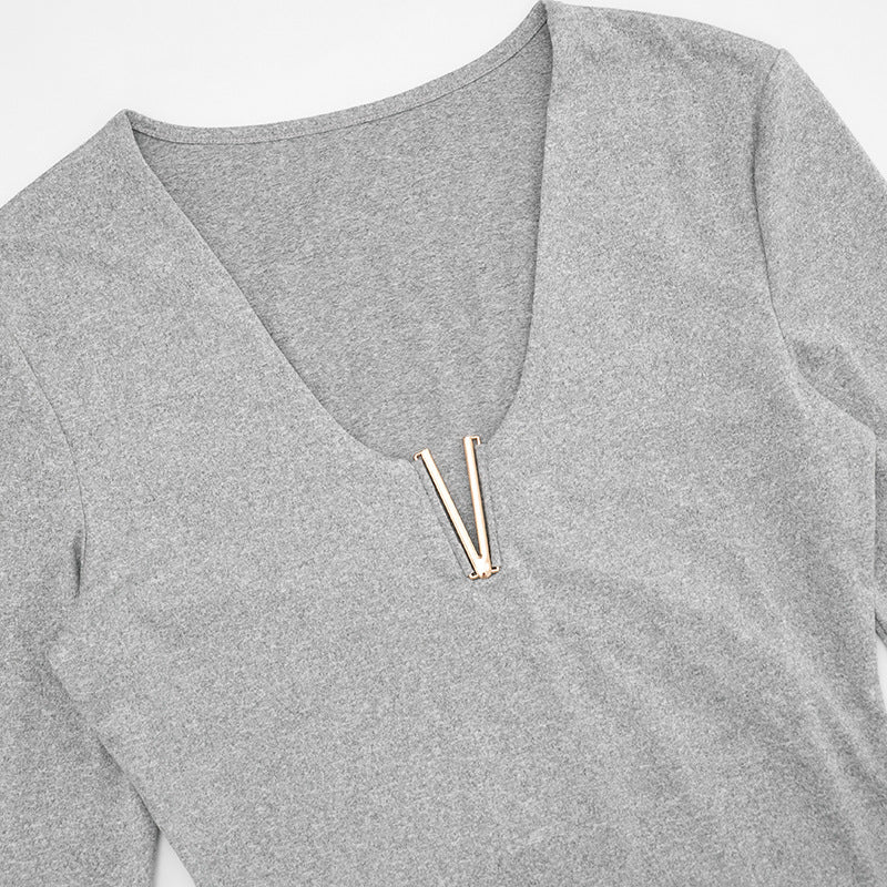 Chic V-Neck Long Sleeve Top with Luxe Metallic Accent | Your Cozy Fall & Holiday Season Essential