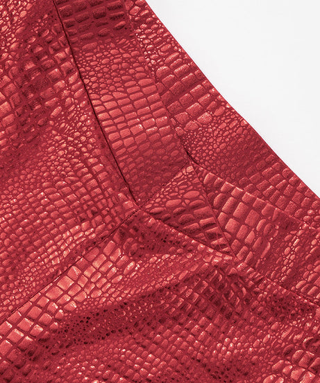 Own the Night: Fierce Red Metallic Croc Print High-Waisted Shorts - Ultimate Holiday Party & NYE Glam