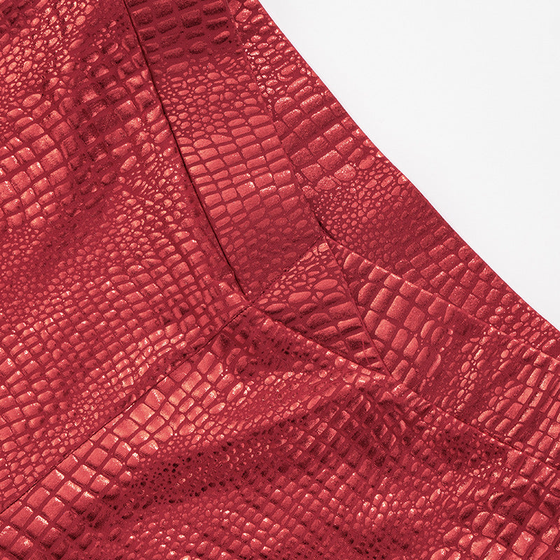 Own the Night: Fierce Red Metallic Croc Print High-Waisted Shorts - Ultimate Holiday Party & NYE Glam