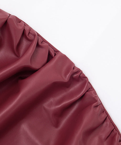 Sultry Wine Red Faux Leather Ruched Halter Mini Dress - Holiday Party & NYE Ready