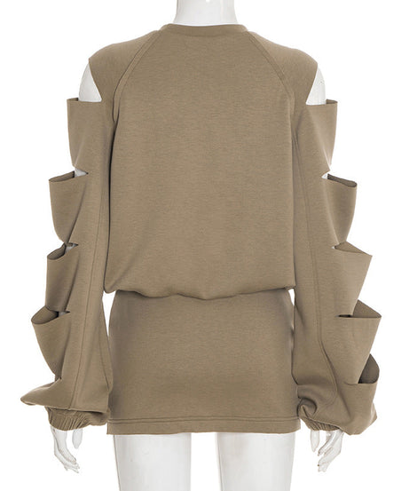 Chic Cut-Out Statement Sleeve Top & Mini Skirt Set - Effortless Fall/Winter Style