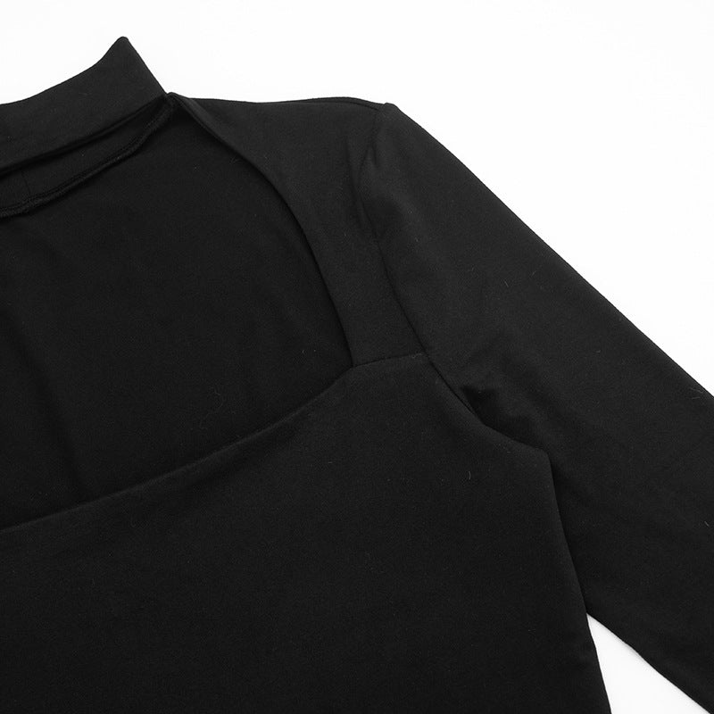 Sleek Black Mock Neck Cutout Long Sleeve Top | Fall & Holiday Chic