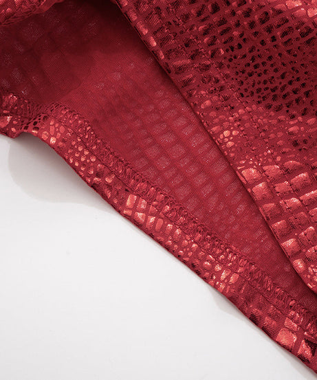 Own the Night: Fierce Red Metallic Croc Print High-Waisted Shorts - Ultimate Holiday Party & NYE Glam