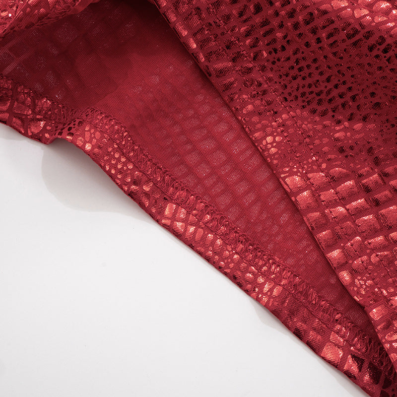 Own the Night: Fierce Red Metallic Croc Print High-Waisted Shorts - Ultimate Holiday Party & NYE Glam