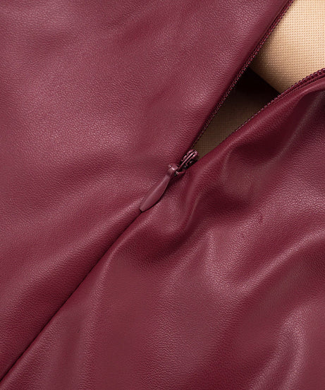 Sultry Wine Red Faux Leather Ruched Halter Mini Dress - Holiday Party & NYE Ready