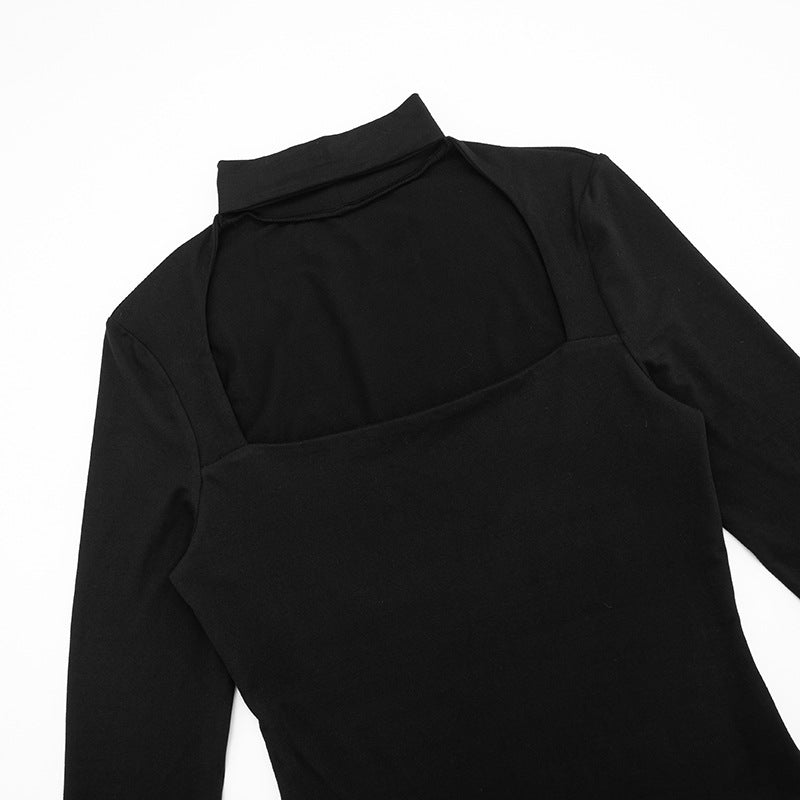 Sleek Black Mock Neck Cutout Long Sleeve Top | Fall & Holiday Chic