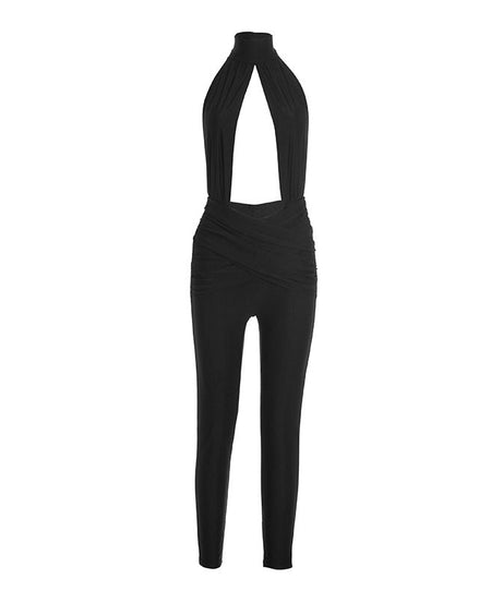 Head-Turning Black Halter Plunge Jumpsuit – Holiday Party & New Year's Eve Glam