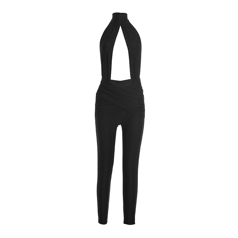 Head-Turning Black Halter Plunge Jumpsuit – Holiday Party & New Year's Eve Glam