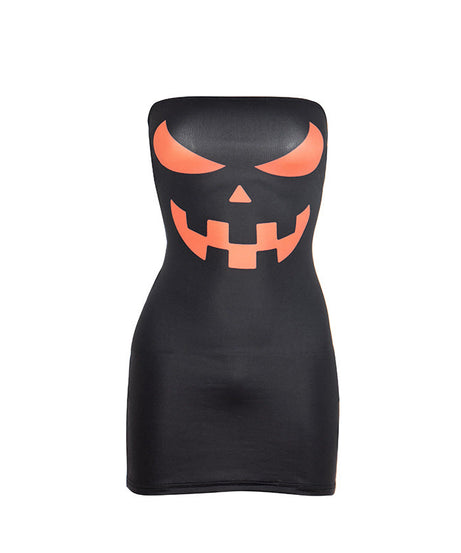 American Babe's Spooky Chic Jack-O'-Lantern Tube Mini Dress - Halloween Party Ready Bodycon